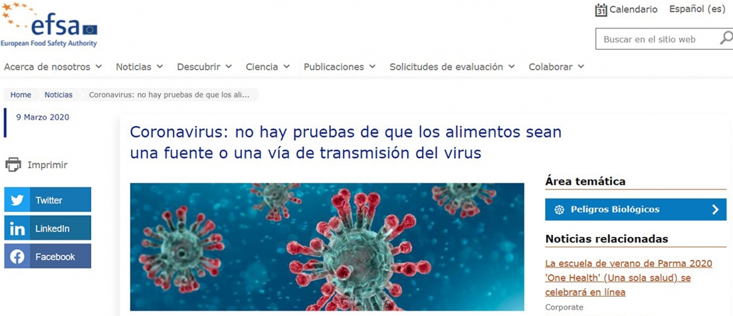 Coronavirus: no hay pruebas de que los amimentos sean una fuente o una vía de transmisión del virus.